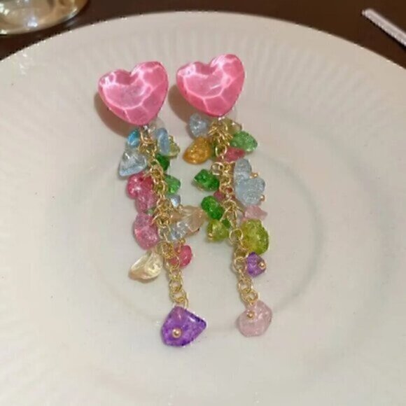 Dangle Earrings Sweet Heart Design Match Daily Outfits Party Accessories - Picture 4 of 8